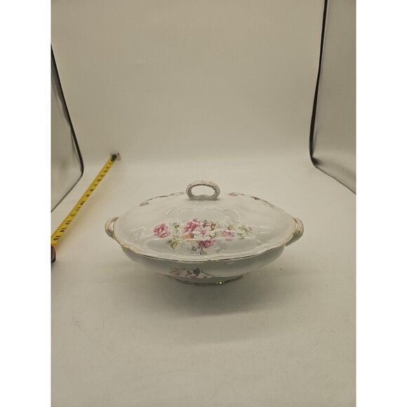 Romantic Vintage Covered Vegetable Dish - Owen Miverva Gold Medal St. Louis flaw - Picture 1 of 9
